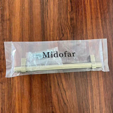 Load image into Gallery viewer, Midofar champagne bronze metal cabinet handle in packaging, includes zinc alloy construction suitable for kitchen and closet doors.