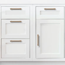 Load image into Gallery viewer, White cabinets with Midofar champagne bronze metal handles for kitchen and closet doors.