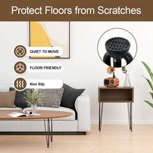 Load image into Gallery viewer, Living room with furniture featuring 28-inch matte black hairpin table legs, highlighting floor protection features like non-slip and quiet movement.