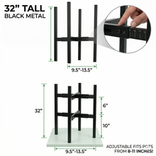 Load image into Gallery viewer, Technical drawing showing the 32-inch height and adjustable width ranging from 8.5 to 12.2 inches, including a close-up of the sliding adjustment mechanism.