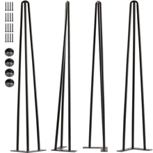 Load image into Gallery viewer, 28 inch matte black 3-rod hairpin table legs set of 4 with screws, reliable steel furniture legs for DIY projects