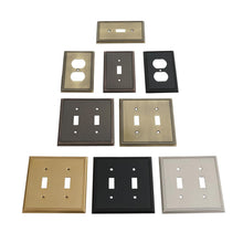 画像をギャラリービューアに読み込む, Various designs of antique brass light switch covers, including single toggle and outlet styles, made from durable zinc alloy.