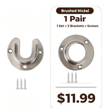 이미지를 갤러리 뷰어에 로드 , Brushed Nickel Closet Pole Sockets Open Closed Flange Brackets 1 Pair