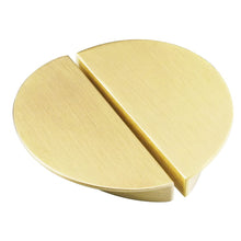 Load image into Gallery viewer, Brushed brass half moon cabinet pull, 2.5 inch hole center, modern design for cupboards and dressers.