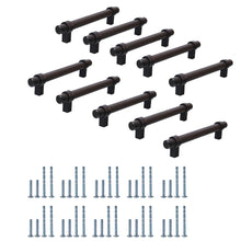 Cargar imagen en el visor de la galería, Paquete de 10 tiradores de bronce aceitado para gabinetes con barra en T: barra de hierro macizo con patas de aleación de zinc, distancia entre ejes de 96 mm, 128 mm, 160 mm y 192 mm. Tiradores de bronce para cajones de cocina y gabinetes.