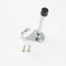 Load image into Gallery viewer, Polished chrome wall-mounted door stop hook set with hardware, shown on a clean white background.