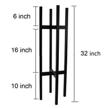 Load image into Gallery viewer, Dimensions of adjustable plant stand, 32 inches high, with sections measuring 6, 10, and 16 inches; versatile for plants.
