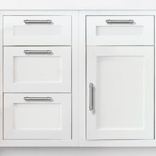 Carica l'immagine nel visualizzatore di Gallery, White cabinets with satin nickel T-bar pulls, showcasing modern kitchen drawer and door handles made of iron and zinc alloy.