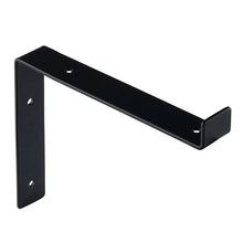 Load image into Gallery viewer, Midofar heavy-duty black iron shelf bracket for rustic industrial modern farmhouse open shelving, includes installation hardware.