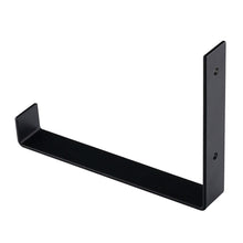 Load image into Gallery viewer, Midofar heavy-duty black iron shelf bracket, quarter-inch thick, ideal for rustic industrial farmhouse decor, with mounting hardware.