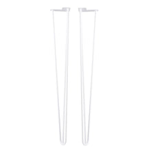Load image into Gallery viewer, White 30-inch metal hairpin furniture legs for DIY projects, ideal for nightstands and coffee tables by Triumph Hardware.