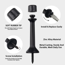 이미지를 갤러리 뷰어에 로드 , 3-inch matte black door stop with soft rubber tip and zinc alloy, shown in screw installation and easy replacement features.