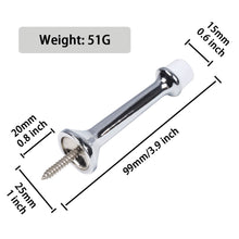 Load image into Gallery viewer, Adjustable heavy duty door stopper in polished chrome, weight 51g, with dimensions 99mm x 25mm x 15mm, featuring a screw base.