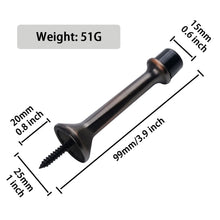 Load image into Gallery viewer, Industrial adjustable door stop with dimensions, oil rubbed bronze finish, includes a rubber pad, by Triumph Hardware.