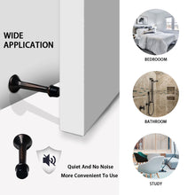 Load image into Gallery viewer, Industrial adjustable door stop with oil rubbed bronze finish showcased in bedroom, bathroom, and study for versatile use.