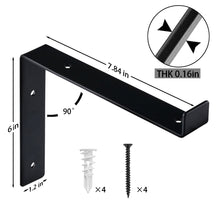 Load image into Gallery viewer, Midofar heavy-duty black iron shelf bracket with hardware, 7.84 x 6 inches, quarter-inch thick, ideal for rustic open shelving.