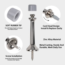 Afbeelding in Gallery-weergave laden, Adjustable heavy duty door stopper with rubber tip, zinc alloy, brushed nickel finish, easy installation, protective wall base.