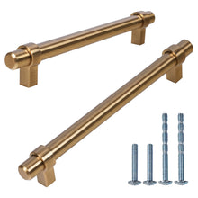 Загрузить изображение в средство просмотра галереи, Champagne bronze T-bar handles, 10-pack, with zinc alloy feet and included screws, perfect for kitchen cabinets and drawers.