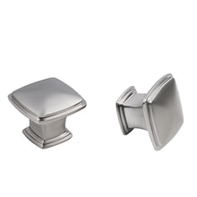Load image into Gallery viewer, close-up of brushed nickel finish on square cabinet knob - satin texture