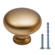 Load image into Gallery viewer, Lemon gold zinc alloy round drawer knob with screws, perfect for cabinets and wardrobes, 1.26 inches, premium quality and durability.