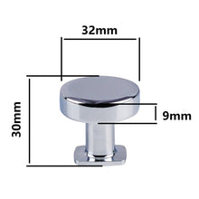 Load image into Gallery viewer, 32mm chrome cabinet knob with square base plate - size and design detail
