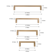 Load image into Gallery viewer, 96mm champagne bronze square cabinet pull - size label close-up
