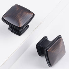 Load image into Gallery viewer, Oil rubbed bronze square cabinet knobs with durable zinc alloy construction.