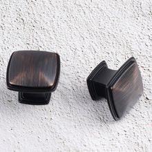Load image into Gallery viewer, Oil rubbed bronze square cabinet knobs pack, durable zinc alloy construction, single hole pulls for kitchen and wardrobe furniture