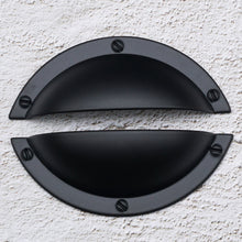 Load image into Gallery viewer, installing matte black cup drawer pulls on kitchen cabinet - DIY installation