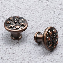 Load image into Gallery viewer, side view of floral copper drawer knob - profile and thickness