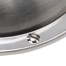 Load image into Gallery viewer, Close-up of brushed satin nickel half round handle with screw detail for cabinets and drawers.