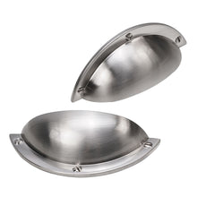 Load image into Gallery viewer, Half round satin nickel cabinet handles, brushed finish, Triumph Hardware, 2-1/2 inch size, suitable for kitchen drawers.