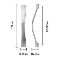 Load image into Gallery viewer, Brushed satin nickel arch drawer pull dimensions, 160mm hole centers, 176mm length, 10 pack, Triumph Hardware