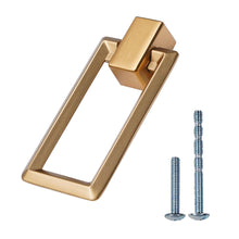 Load image into Gallery viewer, Lemon gold zinc alloy square pendant drawer handle with screws, durable cabinet pull for dressers and furniture.