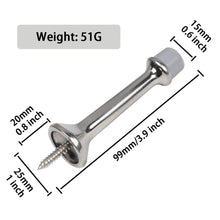 Afbeelding in Gallery-weergave laden, Adjustable heavy-duty door stopper 3-inch with rubber tip, dimensions shown, brushed nickel finish by Triumph Hardware.