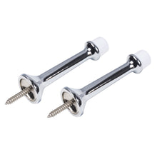 Load image into Gallery viewer, Adjustable heavy duty door stoppers in polished chrome finish by Triumph Hardware, zinc alloy wall protectors with rubber pads, 2 pack