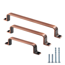 Загрузить изображение в средство просмотра галереи, 10-pack antique copper cabinet handles with screws, 6-1/3" hole center, ideal for kitchen drawers or bathroom dressers.