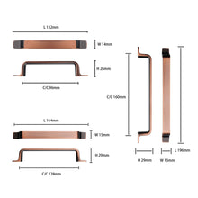 Загрузить изображение в средство просмотра галереи, Dimensions of antique copper polish kitchen cabinet handles by Triumph Hardware, showing lengths and hole centers for installation.