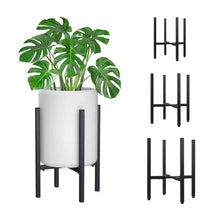 Load image into Gallery viewer, Adjustable metal plant stand in matte black with monstera plant, tool-free assembly, reversible design, suitable for indoor/outdoor use, 2-pack.