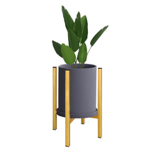 Load image into Gallery viewer, Lemon gold metal plant stand with gray pot and green plant for indoor and outdoor use