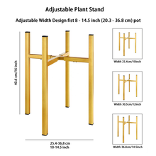 Load image into Gallery viewer, Lemon gold adjustable metal plant stand for indoor and outdoor use, featuring varied widths and sturdy iron construction, 16 inch height.