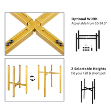 Load image into Gallery viewer, Lemon Gold Adjustable Metal Plant Stand with Optional Widths and Heights, Ideal for Indoor and Outdoor Use in Home and Garden.