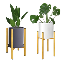 Load image into Gallery viewer, Amazon 2 Pack Metal Adjustable Lemon Gold Plant Stand with flower pots, decorative indoor outdoor iron stand for home garden display.