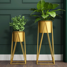 Load image into Gallery viewer, Two golden metal plant racks with potted plants, ideal for indoor and outdoor use, enhancing home decor and style.