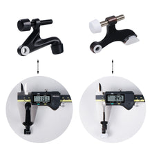 Load image into Gallery viewer, Matte Black Hinge Pin Door Stopper 2 Pack with adjustable screw length and rubber tip, shown with measurements