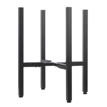Load image into Gallery viewer, Adjustable matte black metal plant stand with reversible design for indoor and outdoor use, shown without tools, expanding for versatile pot sizes.