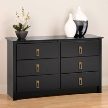 Load image into Gallery viewer, Black dresser with lemon gold zinc alloy square pendant drawer handles and decorative vases on top, showcasing stylish and durable cabinet pulls.