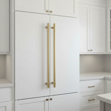 이미지를 갤러리 뷰어에 로드 , A pair of 21-inch champagne bronze appliance pulls with a sleek T-bar design for kitchen cabinets.
