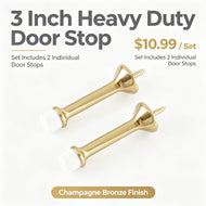 3 Inch Heavy Duty Door Stop Champagne Bronze Finish, 2 Pack Solid Metal Floor Door Stopper for Interior Doors