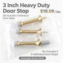 Загрузить изображение в средство просмотра галереи, 3 Inch Heavy Duty Champagne Bronze Door Stop, 3 Pack Durable Metal Floor Mount Door Stopper for Home Doors
